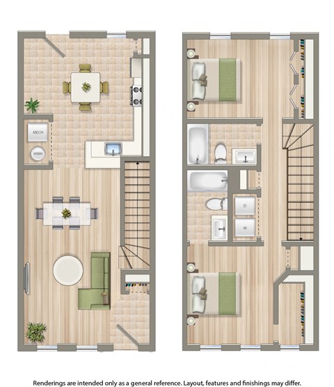 Floor plan for 2 beds, 2 baths, 1159 sqft
